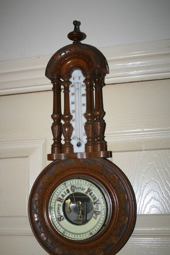 Vintage Barometer Thermometer Hand Carved Body Collectable 1950 Weather Checker L21"