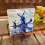 Vintage Handpainted Delft Blue Tile with Windmill and Boats Cottage Farmhouse Decor Image 2