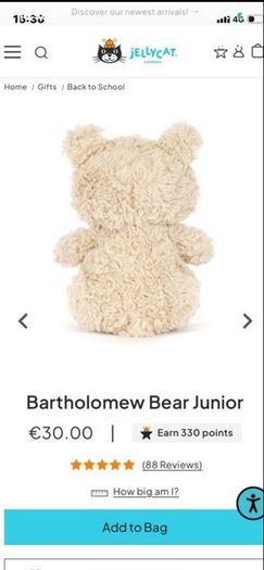 New JELLYCAT Bartholomew Bear Junior