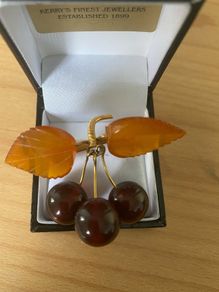 Vintage .6rk gold plated Russian Baltic Amber brooch