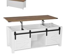 1200 mm Farmhouse Lift Top Coffee Table, Rustic Center Table with Barn Door and Hidden Storage Compartment, Modern Rectangle Lifting Tabletop