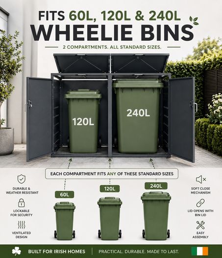 Double Metal Wheelie Bin Storage Box for 2 x 240L Bins Lockable Anthracite Powder-Coated Steel Bin Store