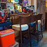 Solid wooden leather topped high stools Image 4