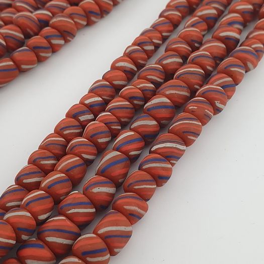 Vintage African Style Stripe Light Orange 7mm - 8.5 mm Glass Beads Necklace Strand