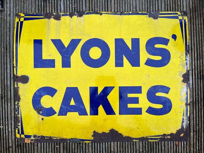 Original Vintage Lyons Cakes enamel sign