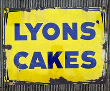Original Vintage Lyons Cakes enamel sign