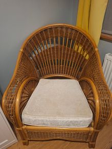 Vintage Wicker Armchair with Cream Cushion
