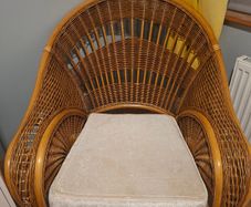 Vintage Wicker Armchair with Cream Cushion