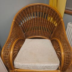 Vintage Wicker Armchair with Cream Cushion