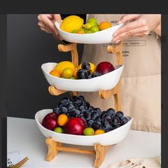 3- Tier fruit bowl stand made by bamboo and Ceramic. Full details click on link https://amzn.eu/d/4xTKUy4