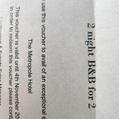 Hotel voucher valued at e500