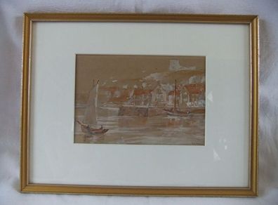 G.S. French UK Early 20th C Painting Whitby Harbour