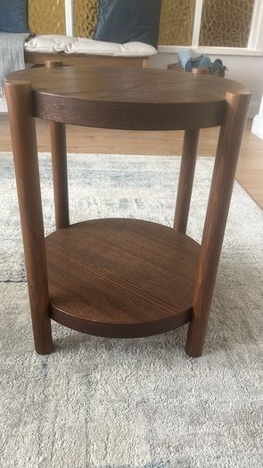 Compact Dark Wood Side Table with Shelf. Excellent Condition