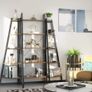 5 Tier Rustic Corner Bookshelf Small Bookcase Plant Stand for Living Room Image 5