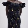 H&M Black Floral Off-the-shoulder Linen Cotton Midi Dress Image 3
