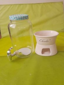 Lemonade jar with tap and chocolate fondue great for communion garden party etc