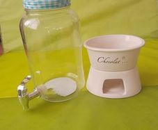 Lemonade jar with tap and chocolate fondue great for communion garden party etc