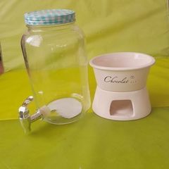 Lemonade jar with tap and chocolate fondue great for communion garden party etc