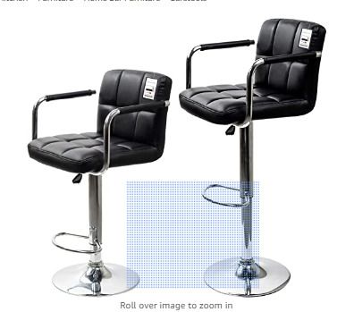 Black/Armrest 2 x Bar Stools with Backrest Height Adjustment, 360 Degree Rotation