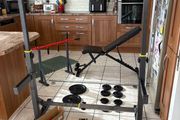Nice Gym Set, Heavy Weight Bench, Squat Racks, Metal Weights, Bars, Chin Up  + More!!
