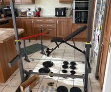 Nice Gym Set, Heavy Weight Bench, Squat Racks, Metal Weights, Bars, Chin Up  + More!!