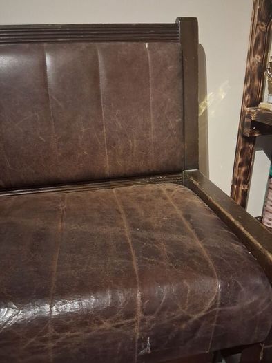 Vintage Solid Wood pub Leather Bench Seat Perfect for Bar or Man Cave