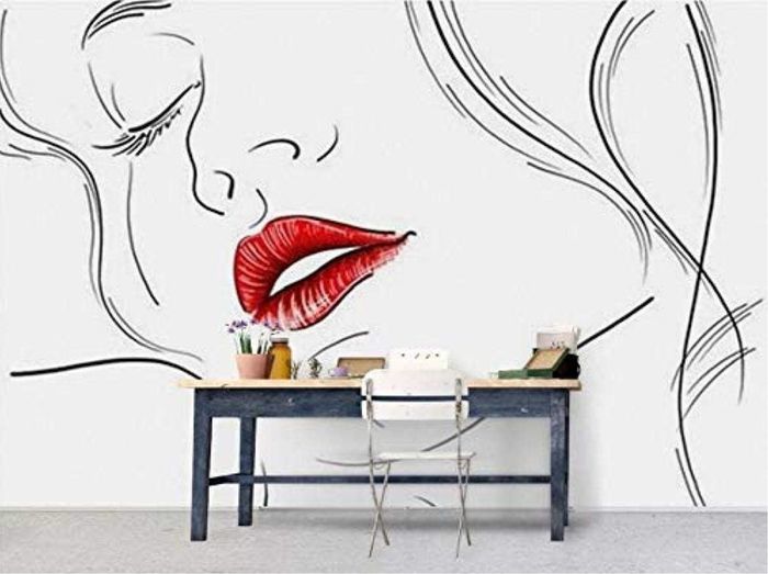 NEW Wallpaper - Line drawing of a beautiful lady with brown lips