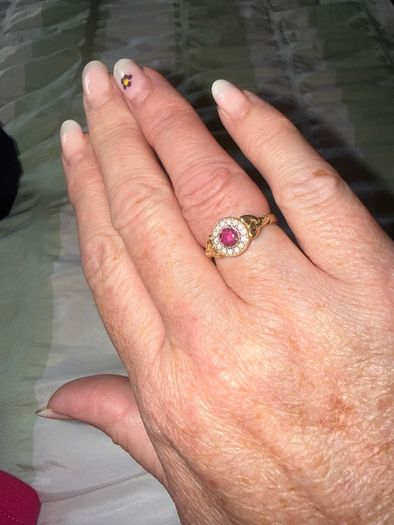 10ct gold, ruby and diamond cluster ring