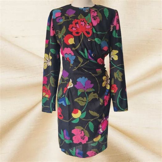 VINTAGE 1980s designer Emanuel Ungaro floral wool blend wiggle dress Made in Italy XS S 8
