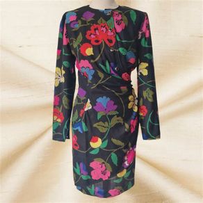 VINTAGE 1980s designer Emanuel Ungaro floral wool blend wiggle dress Made in Italy XS S 8