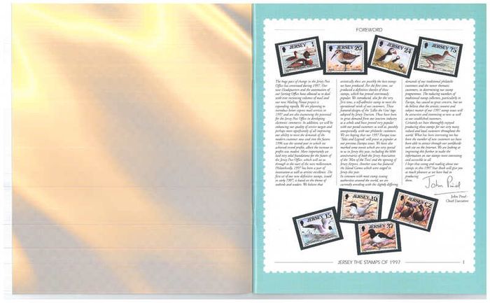1997 Jersey (Channel Islands) Stamp Year Book (softback) issued by Jersey Post with 14 images of contents