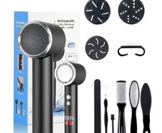 Electric Foot File for Hard Skin Remover,Pedicure Sets for Feet with 14 Accessories, Rechargeable Waterproof Electric Foot File with 3 Different Rooler Heads-Black