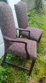 Set of 6 material covered dining room chairs