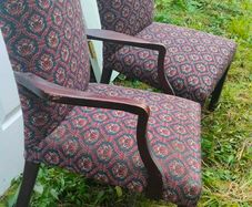 Set of 6 material covered dining room chairs