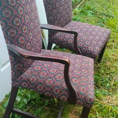 Set of 6 material covered dining room chairs