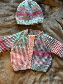 Hand Knitted Baby Cardigans with matching hat
