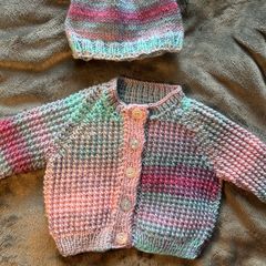Hand Knitted Baby Cardigans with matching hat