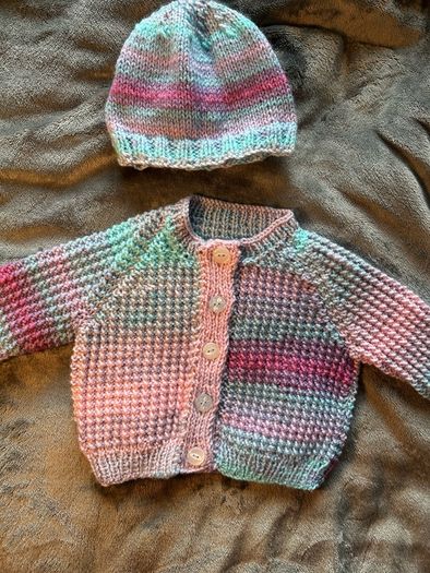 Hand Knitted Baby Cardigans with matching hat