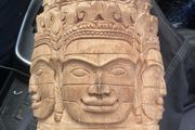 Vintage Mask Wood Carving Face Cambodian King Jayavarman VII free postage