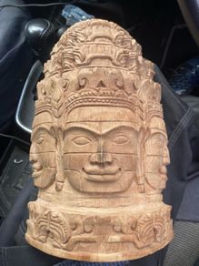 Vintage Mask Wood Carving Face Cambodian King Jayavarman VII free postage