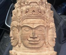 Vintage Mask Wood Carving Face Cambodian King Jayavarman VII free postage