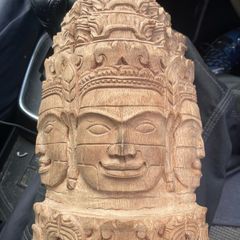 Vintage Mask Wood Carving Face Cambodian King Jayavarman VII free postage