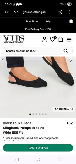 Brand New flat black suede sling backs Extra Wide Fit