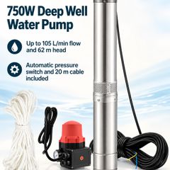 Deep Well Submersible Water Pump 750W  Borehole Farm Irrigation