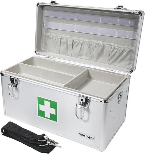 First Aid Box, Medical Box, Carrying Handle, Carry Strap, Aluminium, 40 x 22,5 x 20,5 cm
