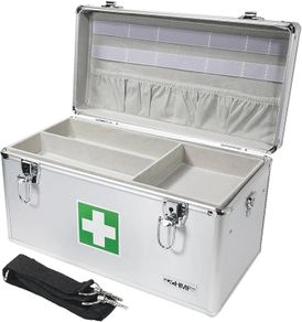 First Aid Box, Medical Box, Carrying Handle, Carry Strap, Aluminium, 40 x 22,5 x 20,5 cm