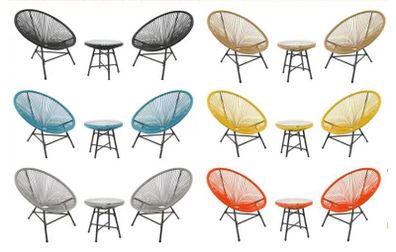 Bistro 3 Piece Egg Designer String Chair Indoor & Outdoor Garden Set