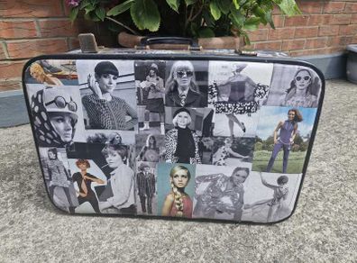 Retro Fashion Collage Suitcase  Unique Statement Piece