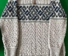 Aran Crafts Celtic Jacquard Zip Sweater | Oatmeal size L