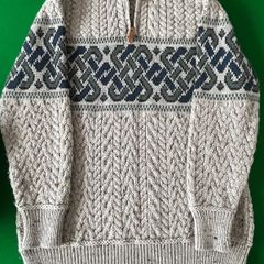 Aran Crafts Celtic Jacquard Zip Sweater | Oatmeal size L